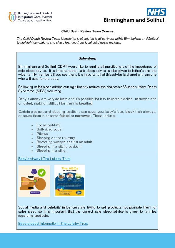 CDRT Newsletter Safe sleep