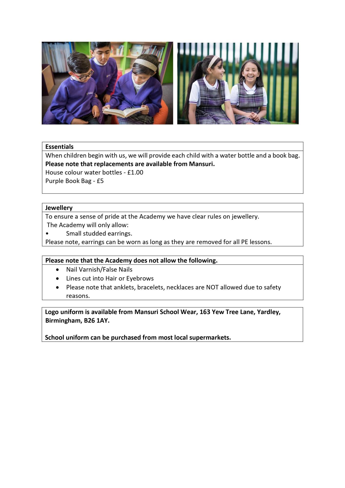 Washwood Heath Academy Primary Uniform for website 161123 2